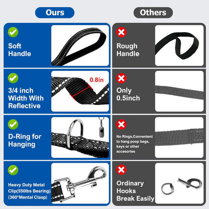 Reflective Dog Leash–10FT/16FT/30FT/50FT/100FT Durable Nylon Training Leash with Heavy-Duty Metal Clasp, High Visibility for Night Walking, Perfect for Small, Large Dogs (Black, 50FT)
