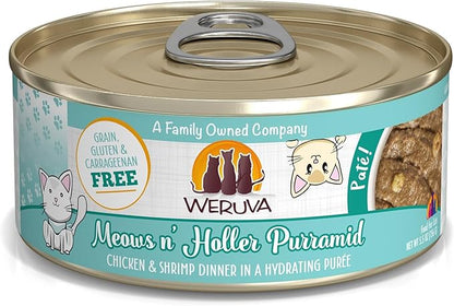 Weruva Classic Cat Paté, Meows n' Holler PurrAmid with Chicken & Shrimp, 5.5oz Can (Pack of 8), Brown