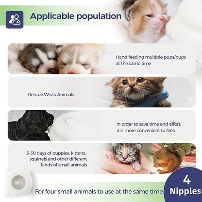 Puppy Feeders for Multiple Puppies, Nursing Nipple with 4 Nipples & Support Base – Perfect Replacement for Nursing Bottles, Puppy Feeder for Newborn Kittens & Puppies, 200ml Capacity(White)