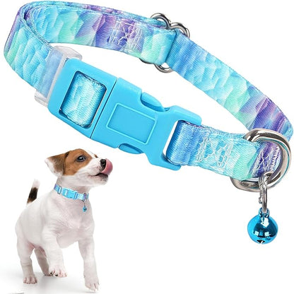 Small Dog Collar with Bell, Pretty Cool Boy Cat Collar Tiny Puppy Collars with Bells for Xs Small Pet Male Dogs Kitten Little Animal, Bule Small