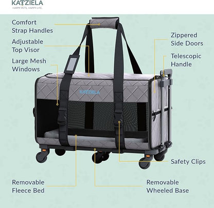 Pet Carrier Airline Approved - Dog Carrier with Wheels - TSA Airline Approved Dog Carrier - Rolling Pet Carrier with Wheels for Small to Medium Size Cat or Dog - Airplane Cabin Animal (Dark Grey)