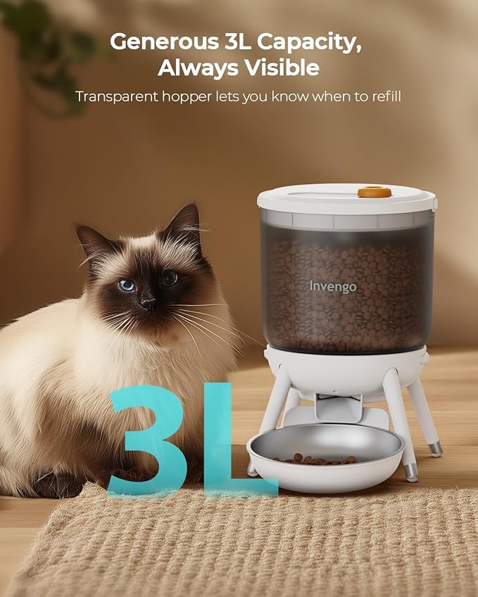 MeowServe B10 Automatic Cat Feeder, 3L Timed Pet Feeder with One-Touch Top Button Feeding, Dual Power, Anti-Bug Design, Visible Hopper, Up to 6 Meals Daily for Cats and Small Dogs