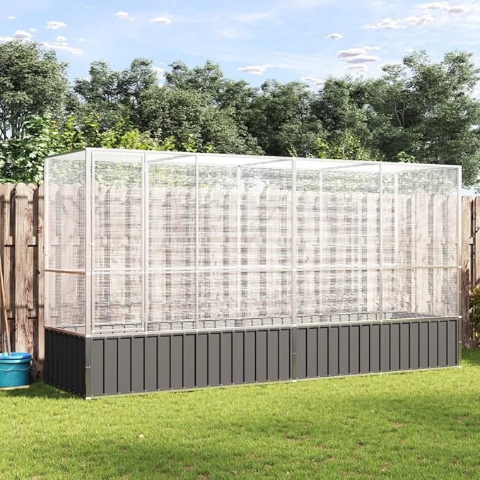 Galvanized Steel Large Flight King Bird Cage with Extension, Steel Outdoor Aviary, Outdoor Indoor Large Bird Cage Aviary Pet House for Cockatiels African Parakeets, 164.8"x42.1"x83.5",-305