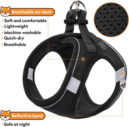 Dog Harness with Leash Set, No-Pull Step-in Reflective Pet Harness with 1 Leash Clips, Adjustable Soft Padded Easy Walk Dog Vest for Small Medium Large Dogs, Cats(Carbon Black, Medium)