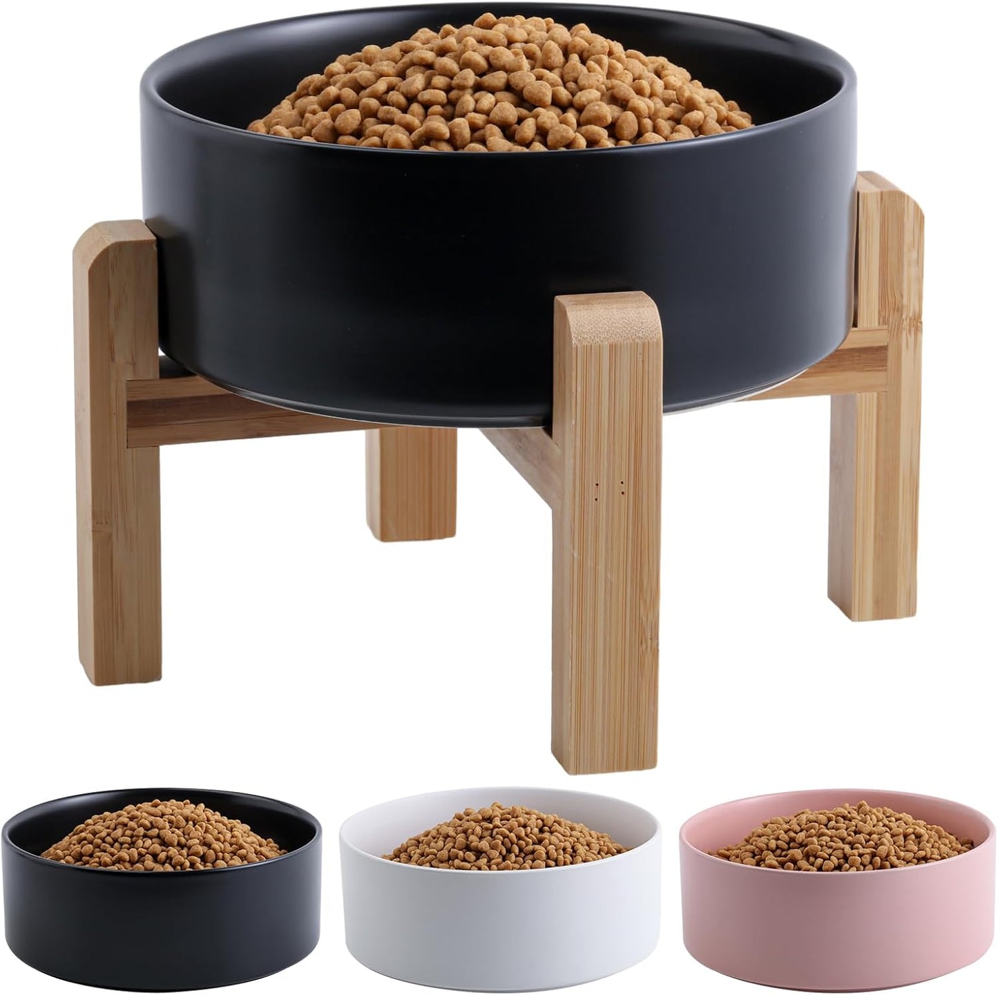 Black Elevated/Raised Dog Bowl Ceramic for Small Medium Sized Breed,Dog Food Water Bowl with Stand,6 in 3.6 Cups Non Slip Heavy Weighted