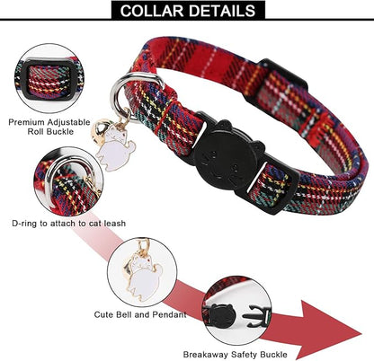 Unique style paws 2 Pack Christmas Kitten Collar Breakaway with Bell & Pendant, Adjustable Safety Cat Cotton Collars for Girl Boy Cats and Small Pets