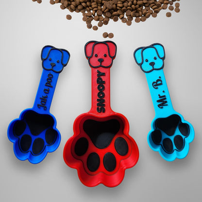 Personalized Dog Food Scoop, Paw Print Pet Food Measuring Cup with Pup Face Handle and Name, Kibble Scoop (1 oz – 1/8 cup)