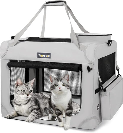 Extra Large Cat Carrier for 2 Cats Indoor and Outdoor Uses Car Travel Portable Bag with Water Bottle Slot Ideal for Long Trips (Grey, 24.0" L x 16.5" W x 16.5" H)