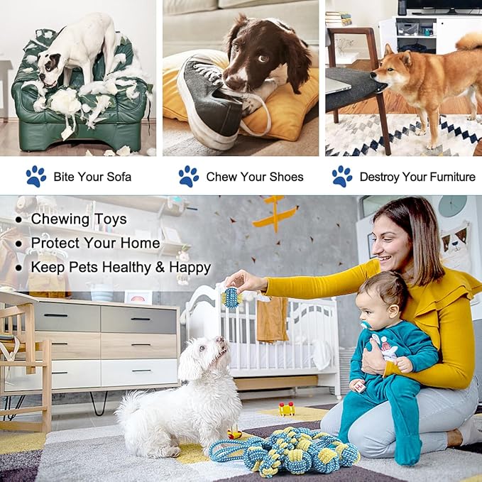 ETACCU 8 Pack Dog Rope Toys for Puppy & Small Dogs ， Puppy Rope Toy for Aggressive Chewers, Indestructible，Keeping Dogs from Being Bored- Blue