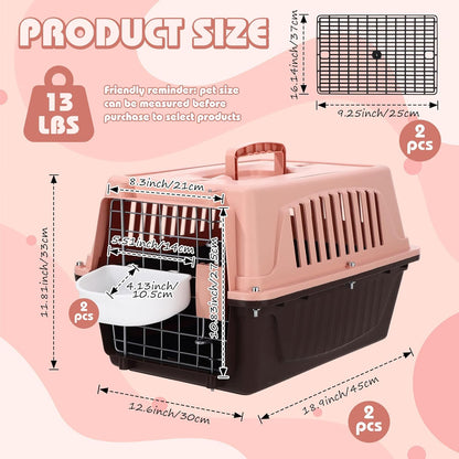 2 Set Pet Carrier for Small Dogs and Cat, Hard Shell Plastic Dog Crate with Bowl and Cooling Pad Fully Breathable Portable Kennel for Small Pet Travel Camp (Brown,18.9 x 12.6 x 11.8 Inch)