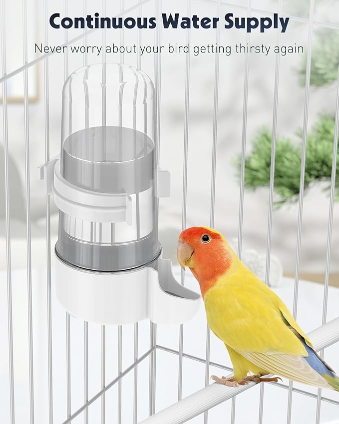 Pawfly Auto Bird Waterer, 2-Pack Cage Dispenser Feeder for Parrots, Hamsters - Small Bird Accessories for Cockatiel, Budgie, Lovebirds (White/Blue)