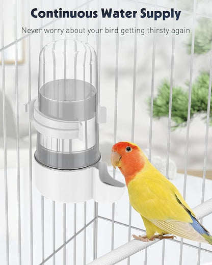 Pawfly Auto Bird Waterer, 2-Pack Cage Dispenser Feeder for Parrots, Hamsters - Small Bird Accessories for Cockatiel, Budgie, Lovebirds (White/Blue)