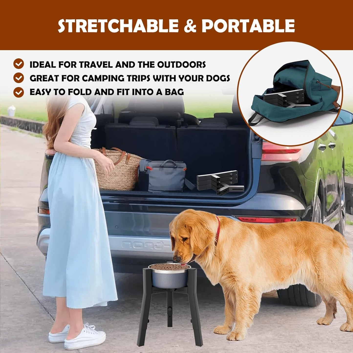 Dog Bowl Stand for Large Dogs, Adjustable Width & Height, Tall Elevated Dog Food Water, Bowl Not Included