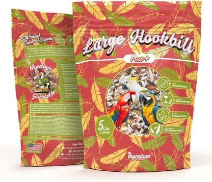 Mycelium Organic Large Hookbill Plus Bird Food (5 LB Bag) | Premium Daily Bird Seed for Macaws, Cockatoos, & Amazons | High-Protein, Vitamin-Fortified Skin & Feather Support | Non-GMO & USA-Made