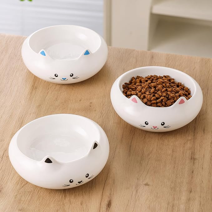 Cat Bowls, Cat Food Bowl, Ceramic Cute Kitten Bowls for Food and Water 7.1oz, Small Dog Feeding Dish for Whisker Fatigue Friendly, Home Decor Bowl, Key Holder, Desk Decor, Multi-Use