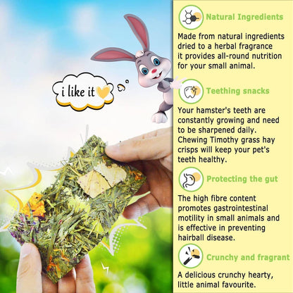 Hamiledyi Rabbit Chew Toys 15 Pieces Natural Timothy Hay Chips Chew Treats with Herbal Floral Scent for Rabbit Guinea Pig Hamster Chinchilla