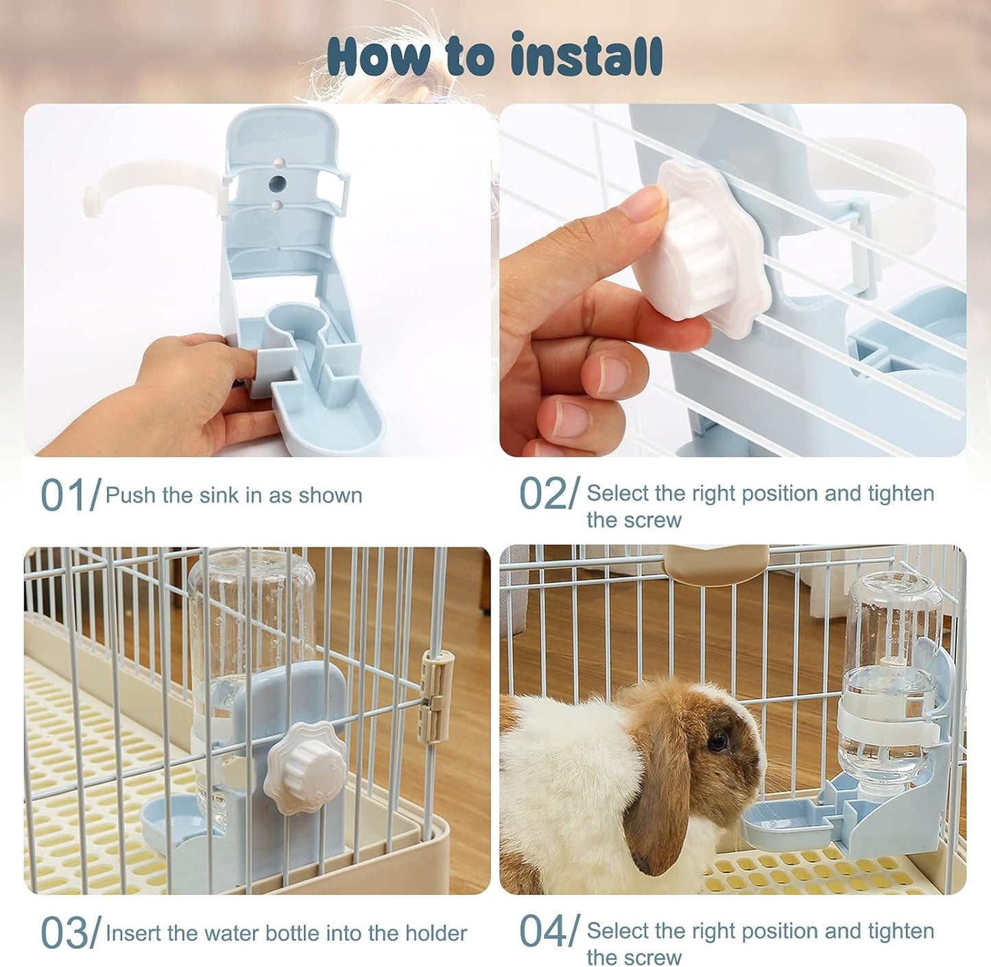 Rypet Rabbit Water Bottle No Drip - 17oz Hanging Water Fountain Automatic Dispenser Pet Cage Water Feeder for Bunny Chinchilla Guinea Pig Hedgehog Ferret Blue