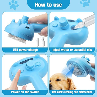 Pet Steam Brush for Dog,Gentle Cat & Dog Brush for Shedding Self-Cleaning Cat Brushes for Indoor Cats Spary Pet Hair Removal Tool for Massage,Grooming Dog Brush for Short&Long Haired Dogs Blue