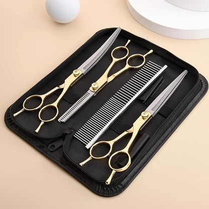 Fcysy Dog Grooming Kit - Hair Scissors Thinning Shears Set for Dogs & Cats