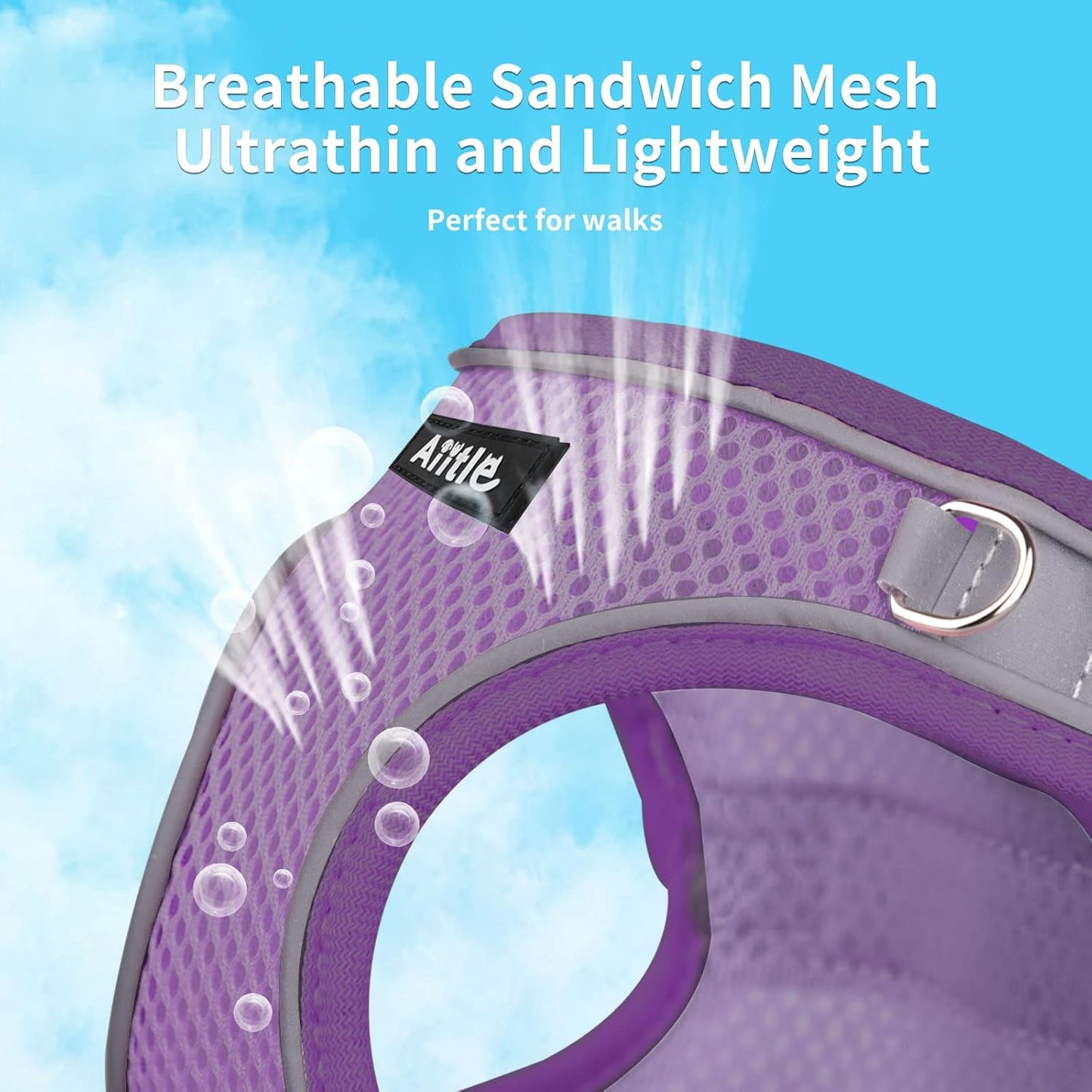 AIITLE Step in Dog Harness and Leash Set - Summer No Pull Escape Proof Vest Harnesses with Soft Mesh and Reflective Bands, Adjustable Pet Outdoor Harnesses for Small and Medium Dogs Purple M