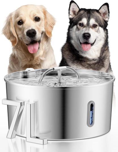 Dog Water Fountain for Large Dogs, 7L/236oz/1.8G Stainless Steel Dog Fountain, Large Automatic Pet Drinking Bowl Dispenser with Quiet Pump, Multiple Filtration, Dual-Stream for Cats and Dogs Indoor