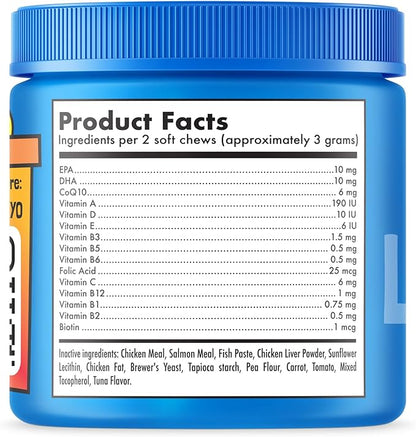 Multivitamin Cat Treats Vitamins for Indoor Cats Skin & Coat Digestion Immunity Mobility Heart & Brain Support Supplements for Overall Cat Health with Vitamins A B C D E and Biotin 100 Yummy Chews