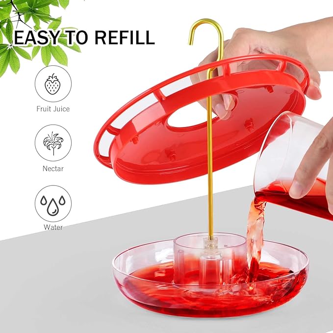 eWonLife Hummingbird Feeder for Outdoors, 2 Pack, Leak-Proof, Easy to Clean and Refill, Saucer Humming Bird Feeder Plastic, Including Hanging Hook, with 5 Feeding Ports (16 Ounce/Pack)