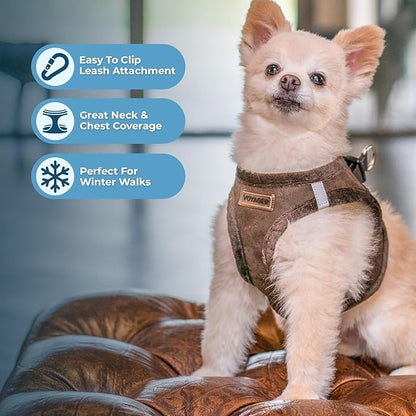 Best Pet Supplies - All Weather Mesh/Plush, Reflective, No Pull Harness for Small, Medium Dogs, Cats - Secure with Hook & Loop Fastener, Buckle, Double D-Rings - Chocolate Suede, M