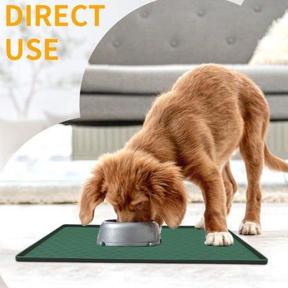 Ptlom Pet Placemat for Dog and Cat, Waterproof Silicone Pet Feeding Bowl Mats for Food and Water, Small Medium Large Dogs Mat Prevent Residues from Spilling to Floor, Hunter Green, 31.5" 23.6"