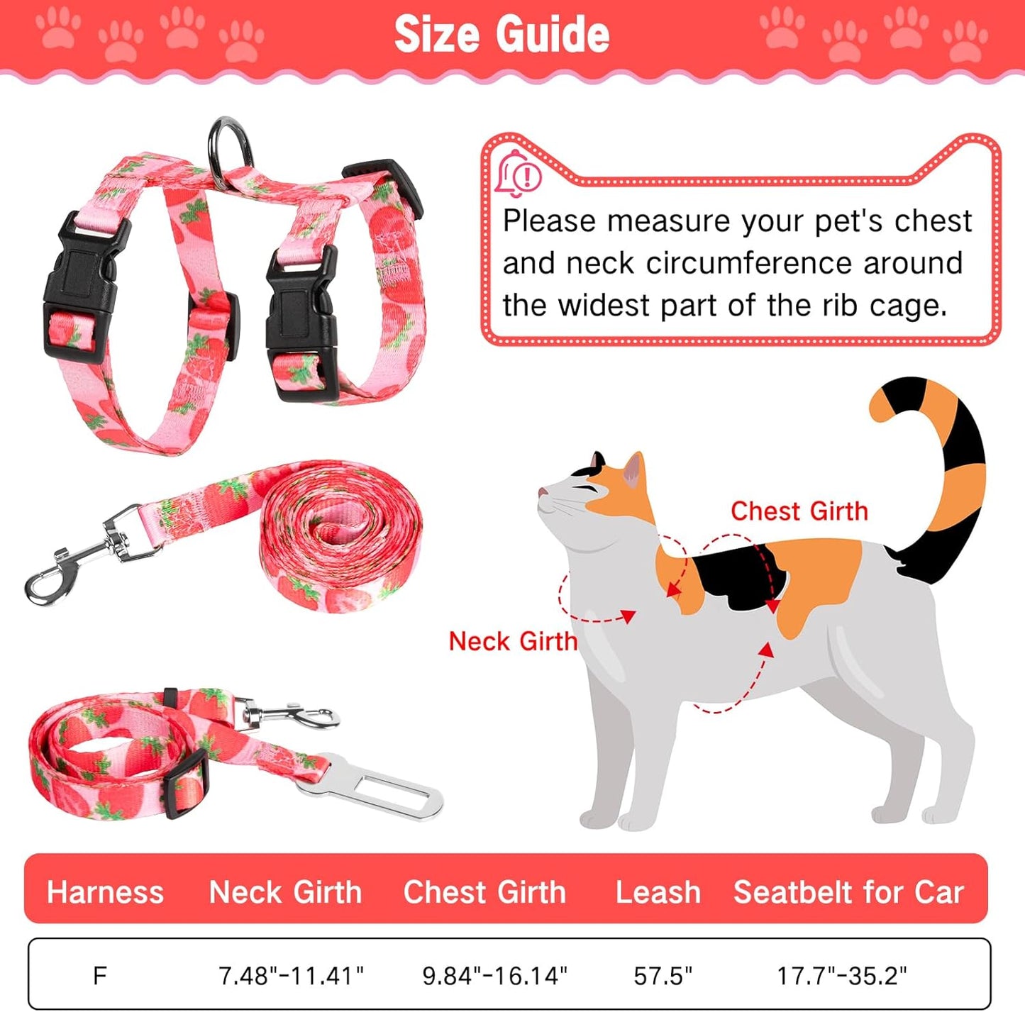 Cat Harness and Leash Set, Escape Proof Cat Harness, Comfortable Soft Lightweight Cat Leash, Use Safe and Easy, Outdoor Walking Travel Kitten Harness for Small Medium Large Cats