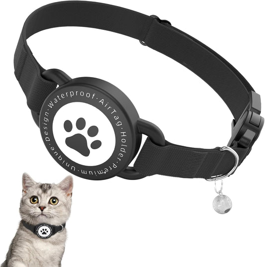 Airtag Cat Collar, Stretchy Kitten Collar with Apple Air Tag Holder, Lightweight and Comfortable, Ultra Elastic GPS Cat Collars for Cats Kittens and Puppies, 8-12.5 Inch, Black