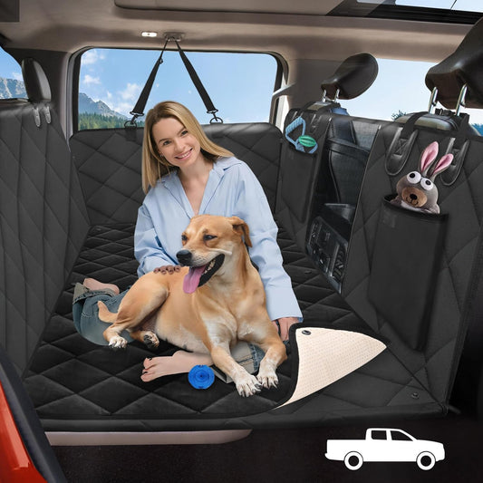 Back Seat Extender for Dogs Truck-with Soft Blanket, Dog Pet Seat Cover Back Seat Hard Bottom Holds 400lbs, Backseat Dog Hammock for Crew Cab Trucks F150, RAM1500, Sierra, Tundra, Silverado