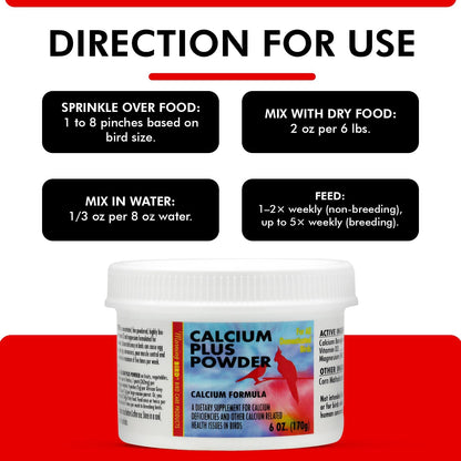 Morning Bird Calcium Plus Powder for Birds 6 oz – Calcium Supplement with Vitamin & Protein Powder – Supports Bone Health, Muscle Function & Digestive Balance – Easy-to-Mix Calcium Formula