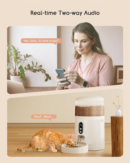 Faroro Automatic Cat Feeder with Camera, 3MP HD Video with Night Vision, 5G WiFi Cat Feeder Automatic with APP Control, 2-Way Audio, Low Food Sensor, Motion Alerts for Cats and Dogs