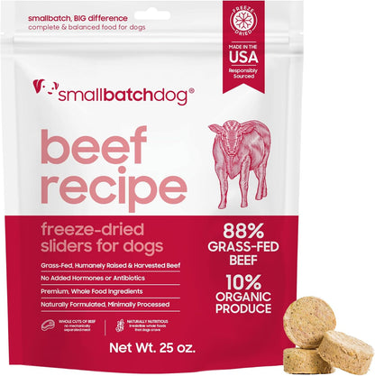 smallbatch Pets Freeze Dried Raw Dog Food, Beef Recipe, 25 oz, Organic High Protein Dog Food, Grain Free, Made in The USA, Humanely Raised Meat, Single Protein, for Picky Eaters, Hydrate & Serve