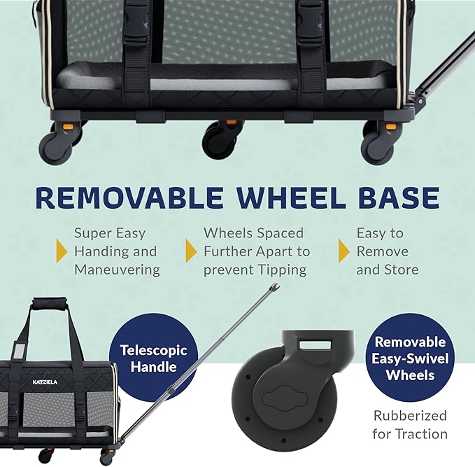Pet Carrier Airline Approved - Dog Carrier with Wheels - TSA Airline Approved Dog Carrier - Rolling Pet Carrier with Wheels for Small to Medium Size Cat or Dog - Airplane Cabin Animal