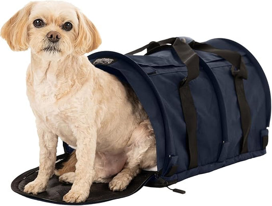 SturdiBag Pro 2.0 Pet Travel Carrier with Flexible Height for Cats and Dogs | Soft Sided Pet Carrier Bag with Safety Clips and Seatbelt Straps for Airplane or Car Travel | Large, Navy