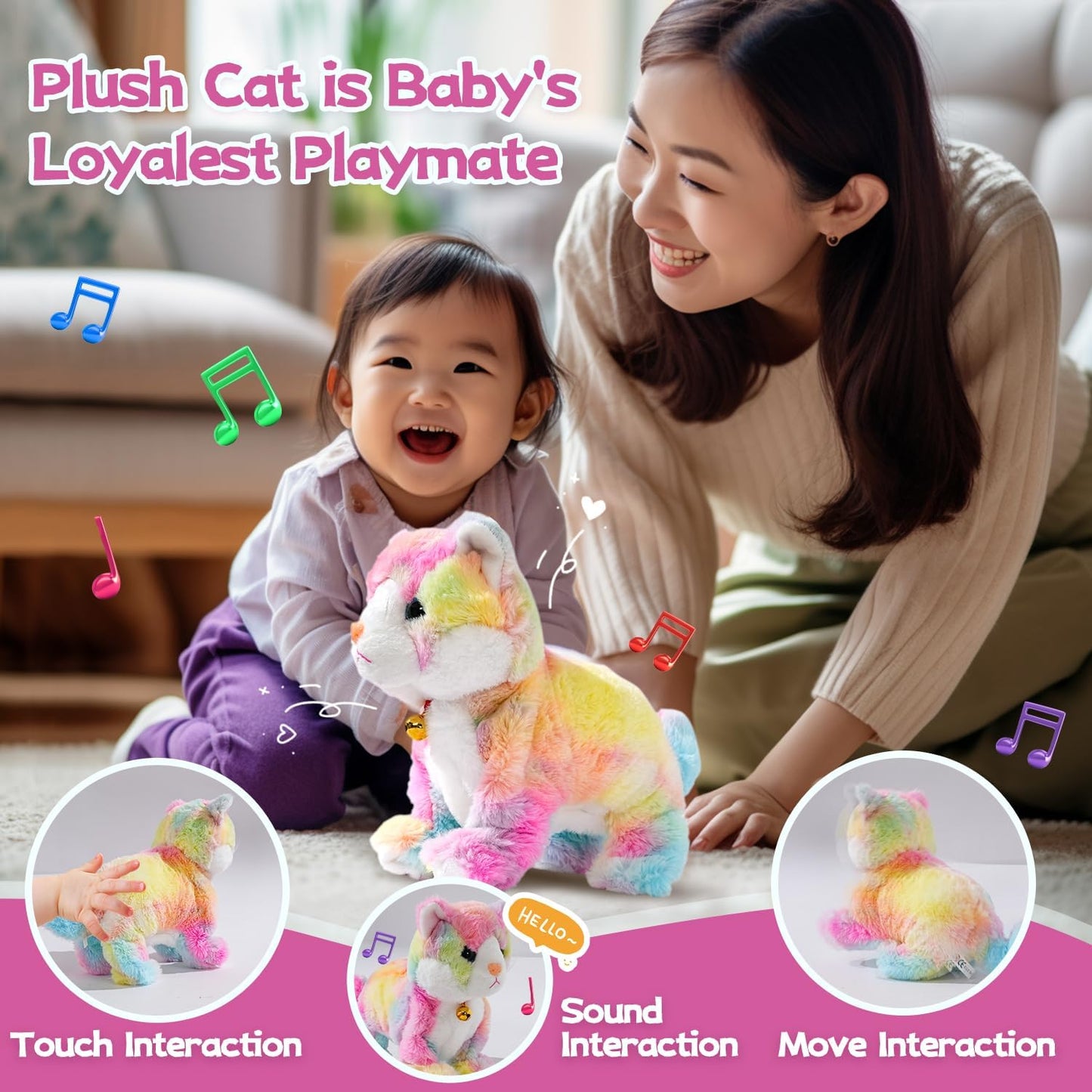 Plush Cat Stuffed Animal Interactive Cat Robot Toy, LED Robotic Cat Barking Meow Kitten Touch Control, Electronic Cat Pet, Robot Cat Kitty Toy, Animated Toy Cats for Girls Baby Kids