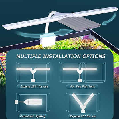 LED Aquarium Light Full Spectrum Clip Fish Tank Light Plants Light 360° Adjustable 2 Light Bar Super-Bright 13.2W Suitable for 20-75 Gal Fish Tank