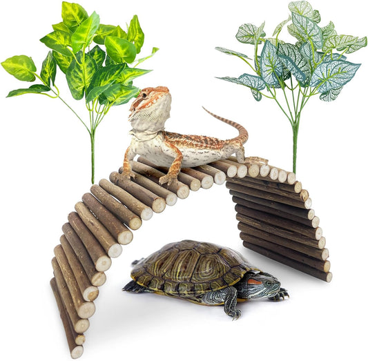 BNOSDM Reptile Hide Tortoise Hideout Bearded Dragon Wooden Bridge Snake Climbing Tunnel Habitat Decor for Lizards Spiders Gecko Ball Python (Small)