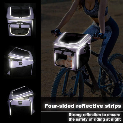 BARKBAY Dog Bike Basket Carrier, Expandable Foldable Soft-Sided Dog Carrier, 2 Open Doors, 5 Reflective Tapes, Pet Travel Bag,Dog Backpack Carrier Safe and Easy for Small Medium Cats and Dogs(Purple)