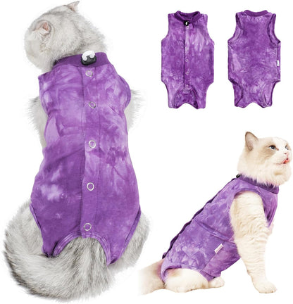 Purrfect Recovery Suit for Cats - Abdominal Wound Protection, Cone Alternative, Purple L
