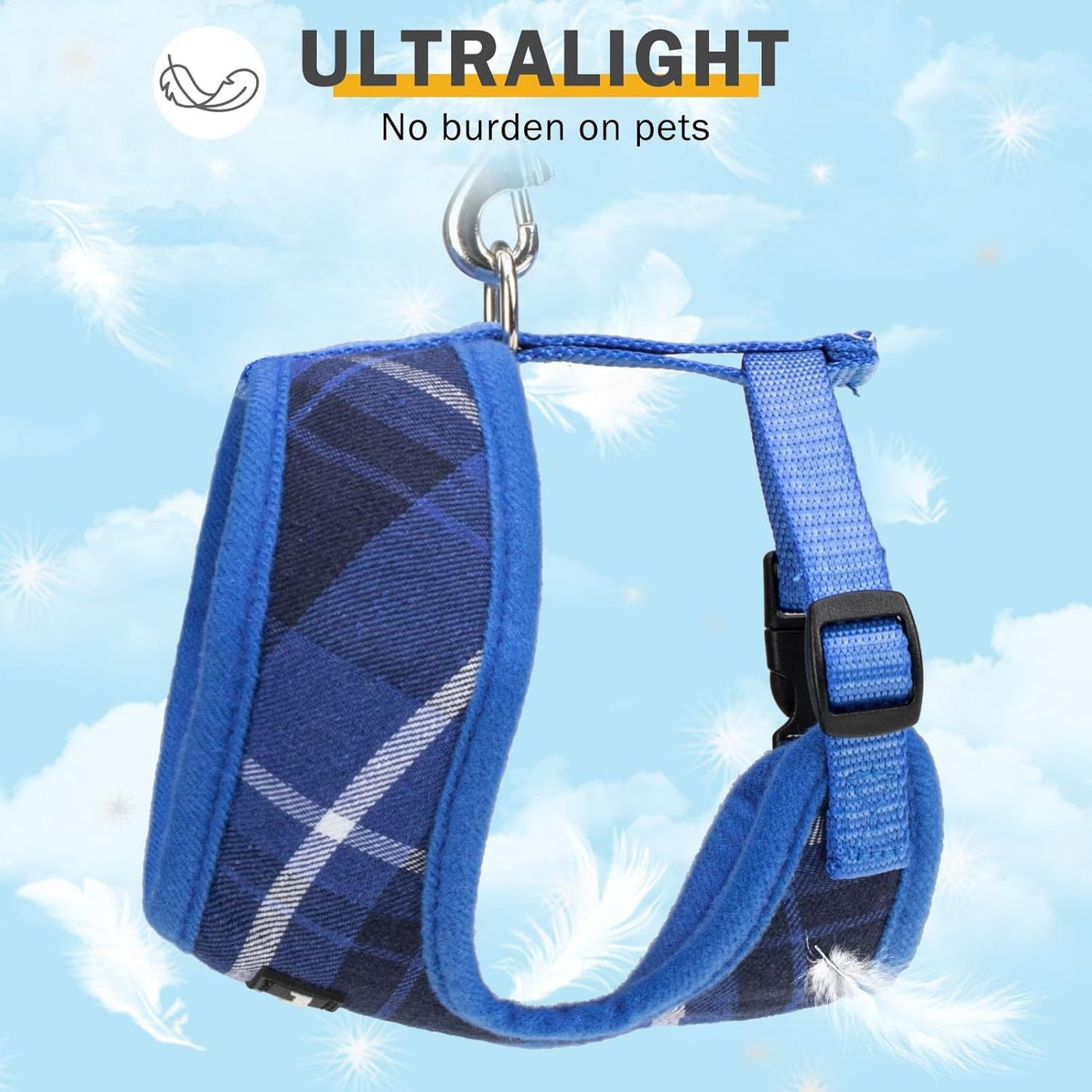 SCENEREAL Puppy Dog Harness with Leash Set for Small Medium Sized Dogs, Soft Mesh Step in Pet Harnesses and Leash, No Chock Plaid Adjustable No Pull Vest for Dogs Cats, Chihuahua,Bulldog (Blue S)