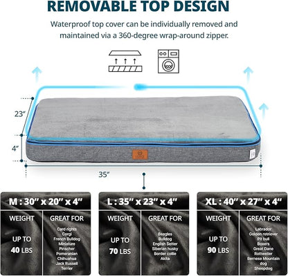 Memory Foam Large Dog Bed - 4” Thick Orthopedic Beds for Large Dogs - Waterproof Dog Bed with Removable Washable Cover & Wrap-Around Zipper - Ultimate Comfort and Easy Maintenance