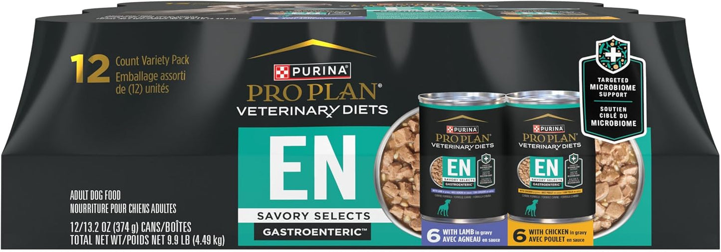 Pro Plan Veterinary Diets Purina EN Savory Selects Gastroenteric with Chicken and with Lamb in Gravy Gastrointestinal Dog Food Variety Pack - (12) 13.2 oz. Cans
