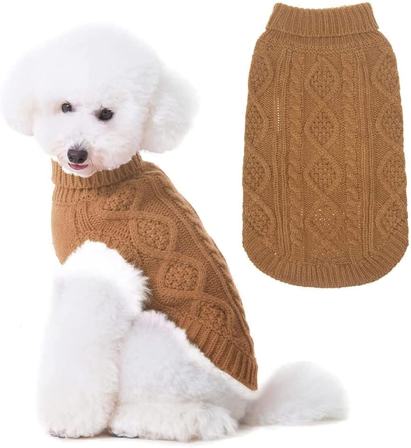 BINGPET Thermal Knitted Dog Sweater for Small Medium Large Dogs,Winter Dog Cat Coat Warm Sweartershirts Outfits,Classic Cable Knit Turtleneck Pullover Dog Jumper Coat Warm Sweartershirts