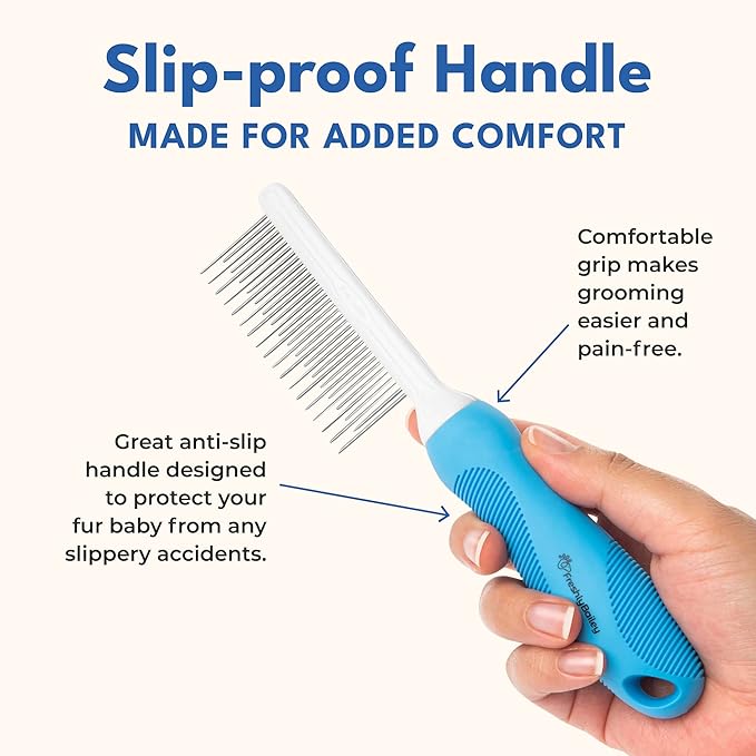 Grooming Comb for Long & Curly Hair in Dogs & Cats - Top Pet Detangler Brush - Removes & Prevents Matted Fur - Perfect for Goldendoodle, Poodle Mixes, and Cat Undercoat