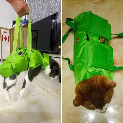 HDKUW Cat Grooming Bag,Foldable Travel Carrier for Cats,Anti-Bite Anti-Scratch Cat Grooming Restraint Bag,Pet Carrier for Administering Eye Drops,Ear Cleaner,Clipping Nails Green M