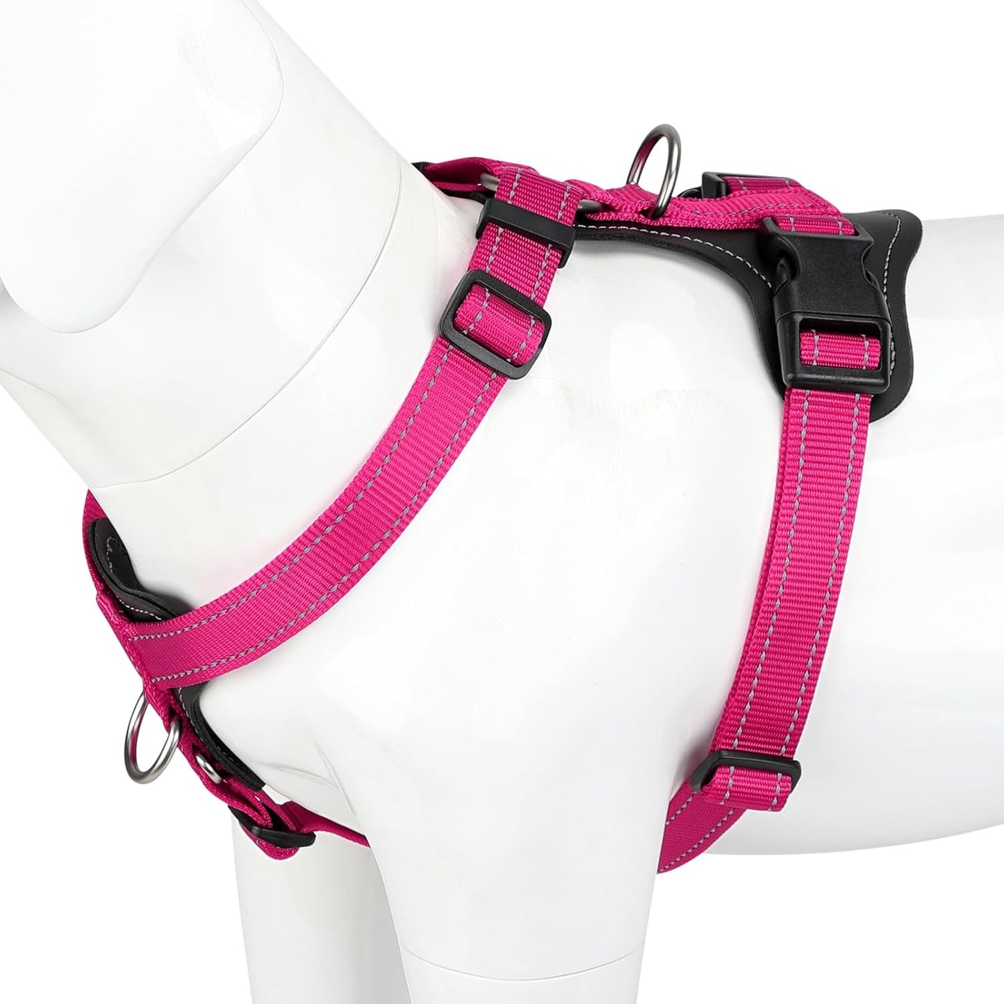 Plutus Pet Adjustable No Pull Dog Harness with Leather Accents, Heavy Duty Reflective Nylon Vest for Training, Hiking, Easy Walk Harness for Small, Medium, Large Dogs (Hot Pink, M)