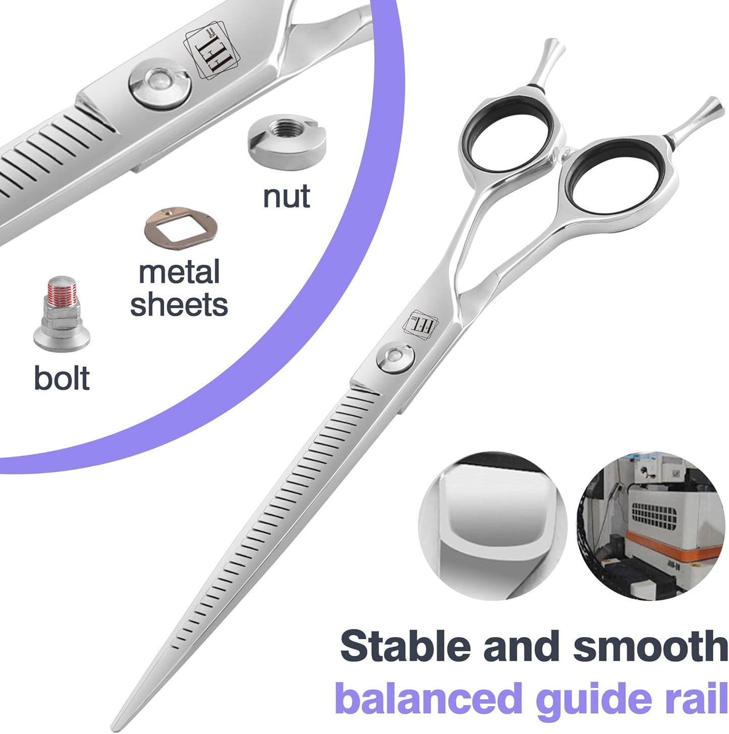 Professional Curved Thinning Scissors for Dog Grooming, 30-Degree Curvature, Japanese 440C for Trimming Dogs Cats and Other Pets face and paws (Pointy-tongued Blender)